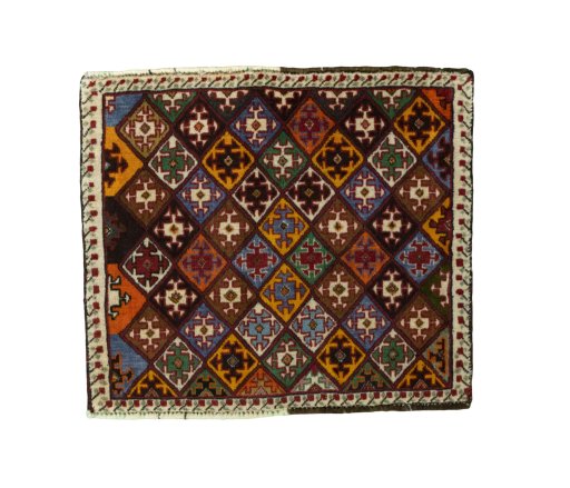 Full view of 2000s Shiraz rug from Iran / Persia, 52 × 60 cm in Red tones