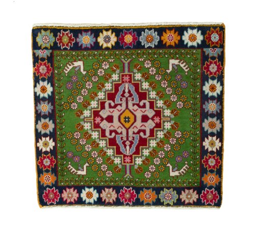 Full view of 2000s Shiraz rug from Iran / Persia, 60 × 64 cm in Red tones