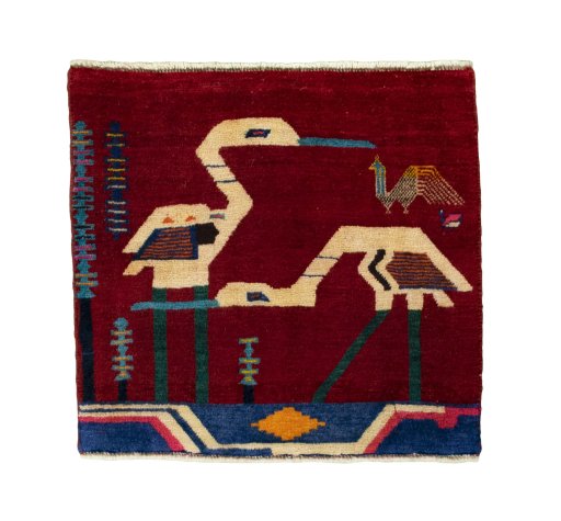 Full view of 2000s Shiraz rug from Iran / Persia, 53 × 57 cm in Red tones