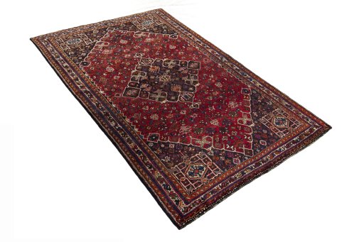 Close-up detail of 2000s Shiraz rug from Iran / Persia showing Wool weave