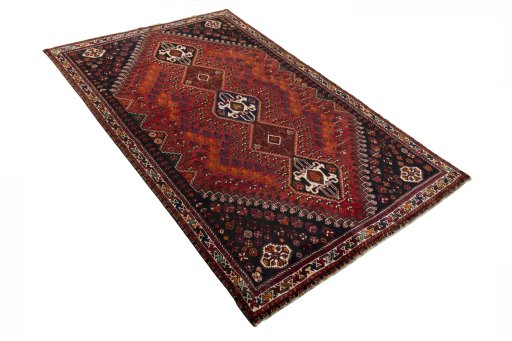 Close-up detail of 2000s Shiraz rug from Iran / Persia showing Wool weave