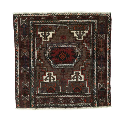 Full view of 2000s Shiraz rug from Iran / Persia, 69 × 71 cm in Red tones