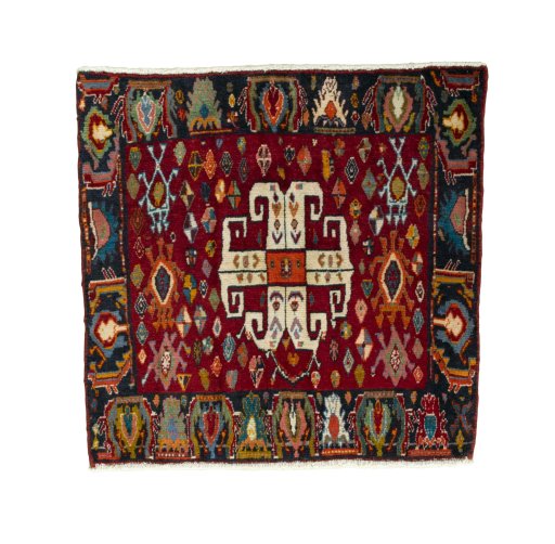 Full view of 2000s Shiraz rug from Iran / Persia, 65 × 66 cm in Red tones
