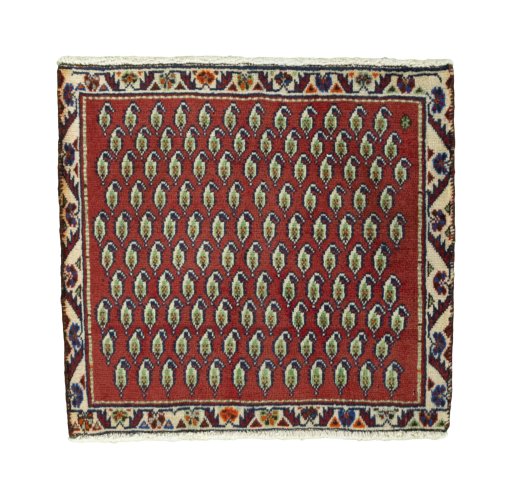 Full view of 2000s Shiraz rug from Iran / Persia, 56 × 60 cm in Red tones