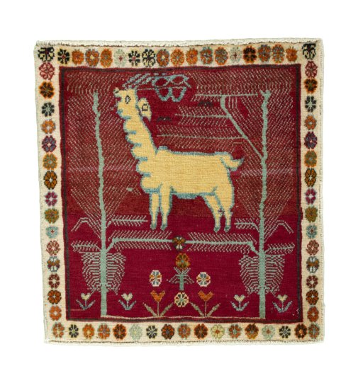 Full view of 2000s Shiraz rug from Iran / Persia, 65 × 61 cm in Red tones