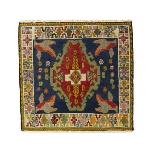Full view of 2000s Shiraz rug from Iran / Persia, 58 × 61 cm in Blue tones