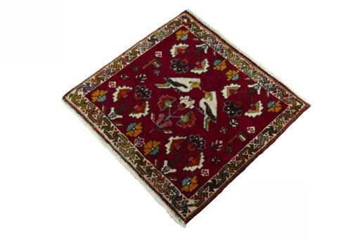 Corner detail of 2000s Shiraz rug showing border pattern and Wool pile