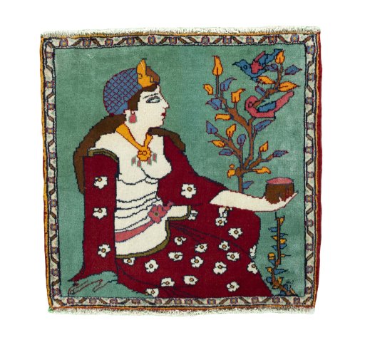 Full view of 2000s Shiraz rug from Iran / Persia, 67 × 67 cm in Red tones