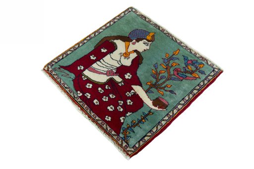 Corner detail of 2000s Shiraz rug showing border pattern and Wool pile