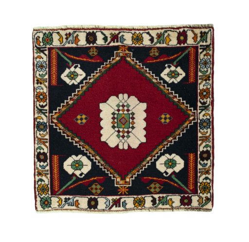 Full view of 2000s Shiraz rug from Iran / Persia, 68 × 68 cm in Red tones