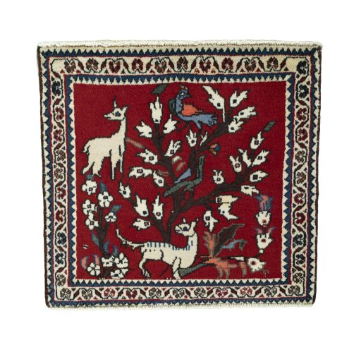 Full view of 2000s Shiraz rug from Iran / Persia, 61 × 66 cm in Red tones