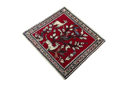 Corner detail of 2000s Shiraz rug showing border pattern and Wool pile
