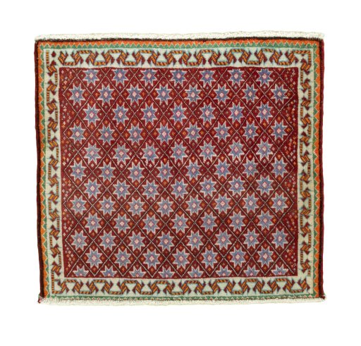 Full view of 2000s Shiraz rug from Iran / Persia, 60 × 66 cm in Red tones