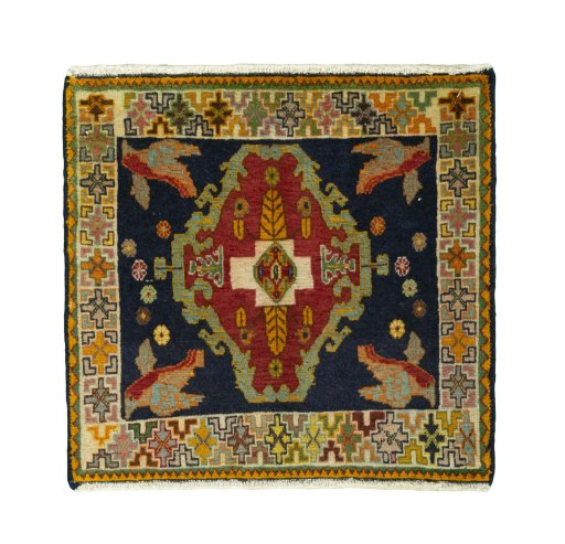 Full view of 2000s Shiraz rug from Iran / Persia, 57 × 60 cm in Blue tones