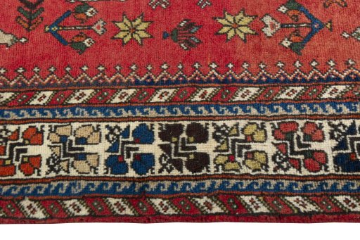 Full view of 2000s Shiraz rug from Iran / Persia, 124 × 79 cm in Red tones