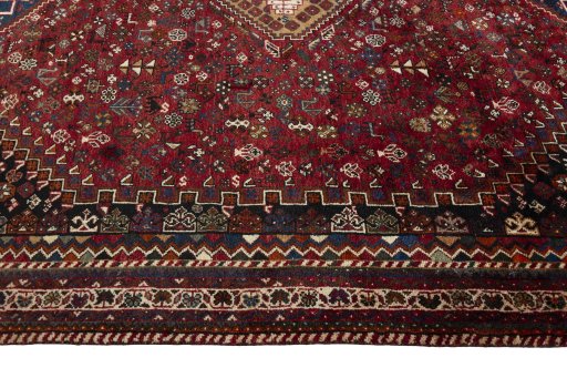Full view of 2000s Shiraz rug from Iran / Persia, 325 × 228 cm in Red tones
