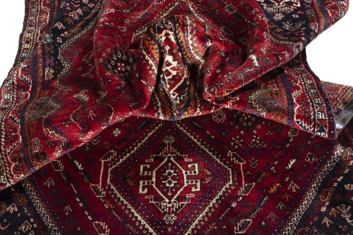 Close-up detail of 2000s Shiraz rug from Iran / Persia showing Wool weave
