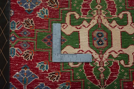 Backside of handmade 2000s Shiraz rug showing knot structure and weave density