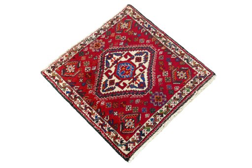 Close-up detail of 2000s Shiraz rug from Iran / Persia showing Wool weave