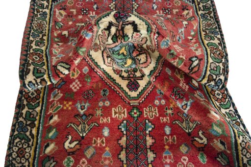 Close-up detail of New Shiraz rug from Iran / Persia showing Wool weave
