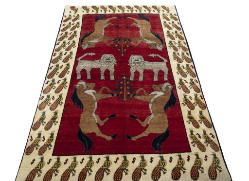 Surface texture of 2000s Shiraz rug with natural Wool and intricate pattern