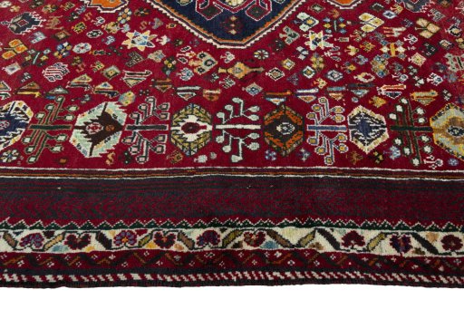 Full view of 2000s Shiraz rug from Iran / Persia, 258 × 172 cm in Red tones