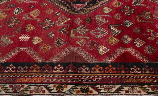 Full view of 2000s Shiraz rug from Iran / Persia, 262 × 161 cm in Red tones