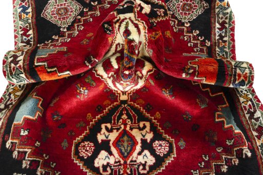 Close-up detail of 2000s Shiraz rug from Iran / Persia showing Wool weave