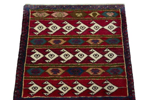 Surface texture of 1970s Shiraz rug with natural Wool and intricate pattern
