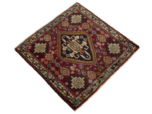 Close-up detail of 1970s Shiraz rug from Iran / Persia showing Wool weave