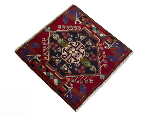 Close-up detail of 1970s Shiraz rug from Iran / Persia showing Wool weave
