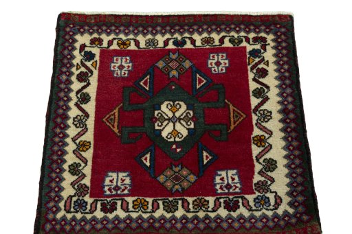 Surface texture of 1970s Shiraz rug with natural Wool and intricate pattern