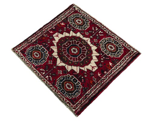 Corner detail of 1970s Shiraz rug showing border pattern and Wool pile