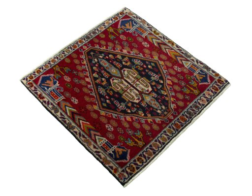 Close-up detail of 1970s Shiraz rug from Iran / Persia showing Wool weave