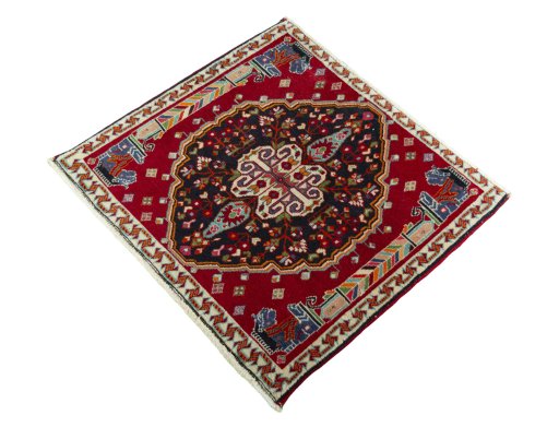 Corner detail of 1970s Shiraz rug showing border pattern and Wool pile