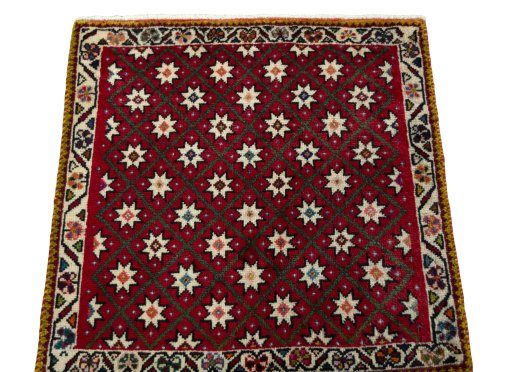 Surface texture of 1970s Shiraz rug with natural Wool and intricate pattern