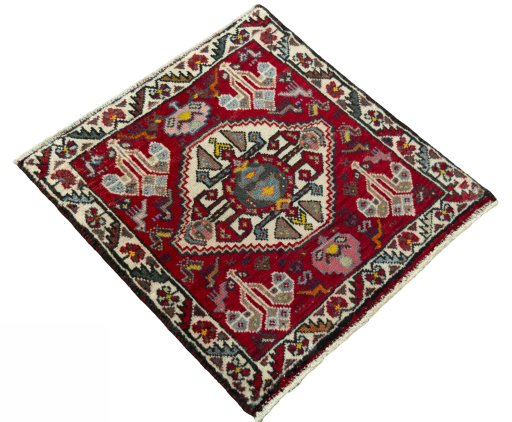 Close-up detail of 1970s Shiraz rug from Iran / Persia showing Wool weave