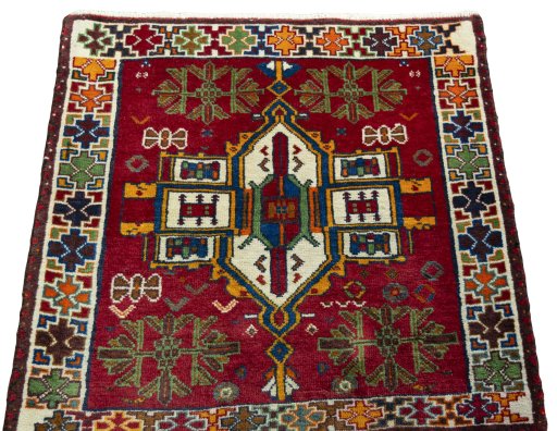 Surface texture of 1970s Shiraz rug with natural Wool and intricate pattern