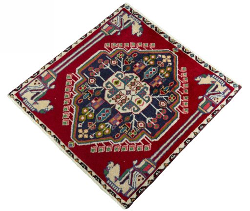 Corner detail of 1970s Shiraz rug showing border pattern and Wool pile
