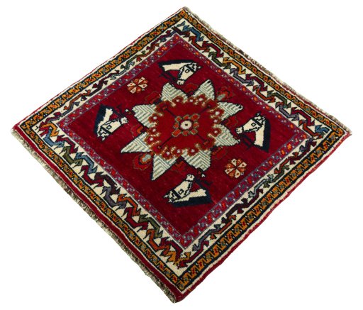 Corner detail of 1970s Shiraz rug showing border pattern and Wool pile