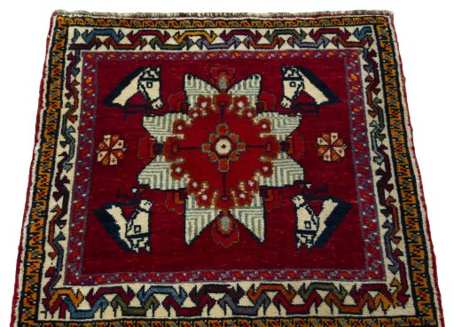 Surface texture of 1970s Shiraz rug with natural Wool and intricate pattern