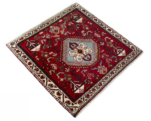 Close-up detail of 1970s Shiraz rug from Iran / Persia showing Wool weave