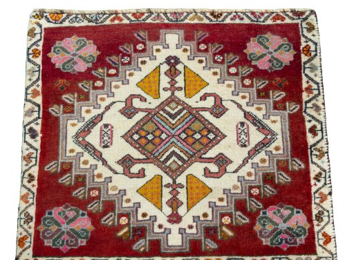 Surface texture of 1970s Shiraz rug with natural Wool and intricate pattern