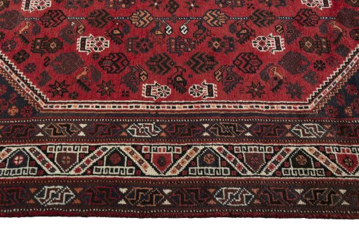 Full view of 2000s Shiraz rug from Iran / Persia, 298 × 205 cm in Red tones