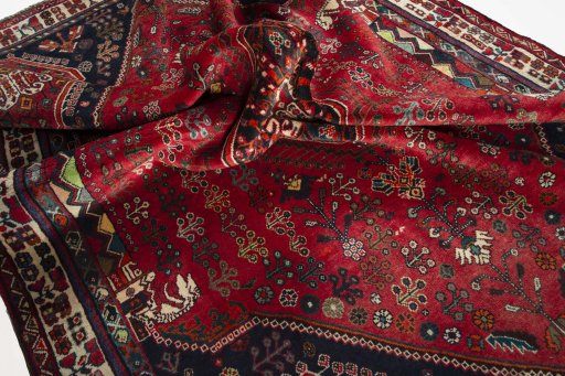 Close-up detail of 2000s Shiraz rug from Iran / Persia showing Wool weave