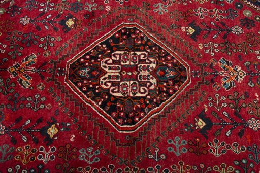 Central medallion detail of 2000s Shiraz rug from Iran / Persia