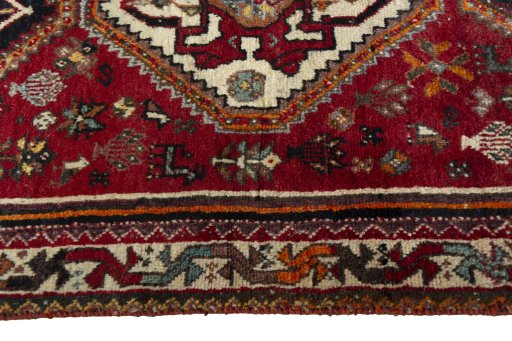 Close-up detail of 2000s Shiraz rug from Iran / Persia showing Wool weave
