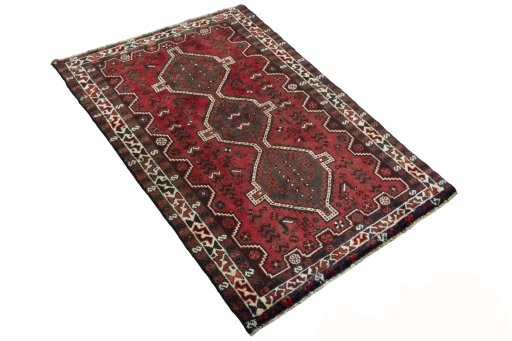 Close-up detail of 2000s Shiraz rug from Iran / Persia showing Wool weave