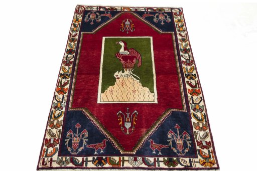 Surface texture of 2000s Shiraz rug with natural Wool and intricate pattern
