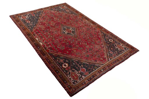 Close-up detail of 2000s Shiraz rug from Iran / Persia showing Wool weave